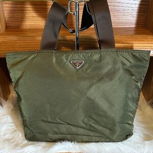 Prada Khaki Nylon Tote Bag